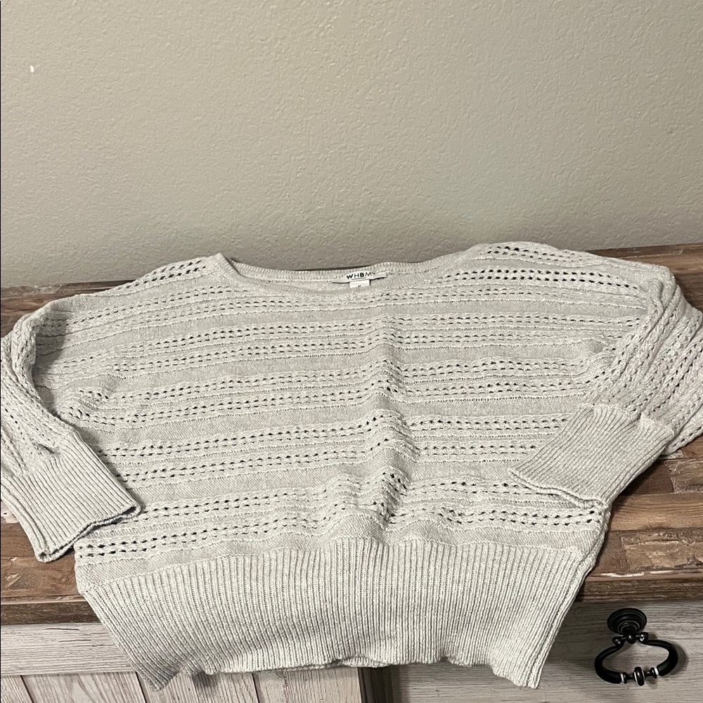 White House Black Market Light Gray Shimmer Knit Crew Neck Sweater